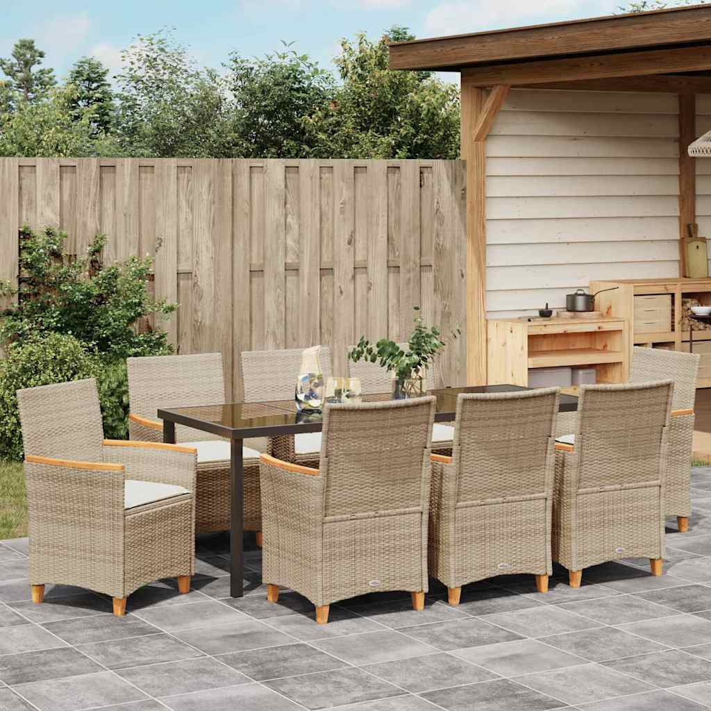 Tuin eettafelset 9 pcs Beige poly rattan – afbeelding 4