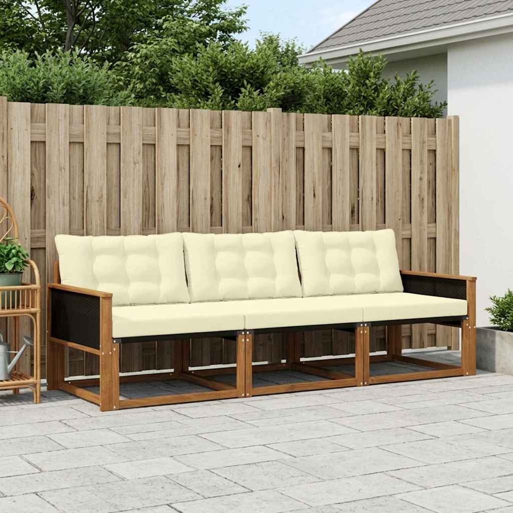 Buiten bankenset met kussen 3 pcs Natuurlijk en Crème