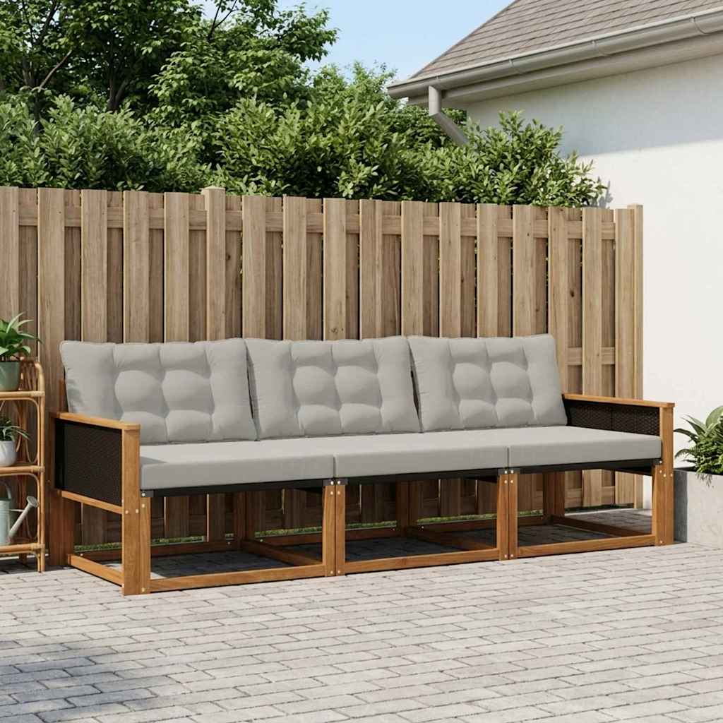 Buiten bankenset met kussen 3 pcs Naturel en lichtgrijs