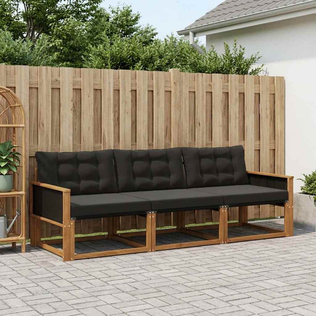 Buiten bankenset met kussen 3 pcs Naturel en Zwart – afbeelding 1