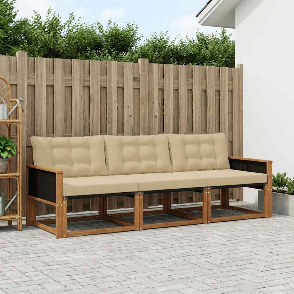 Buiten bankenset met kussen 3 pcs Natuurlijk en Beige