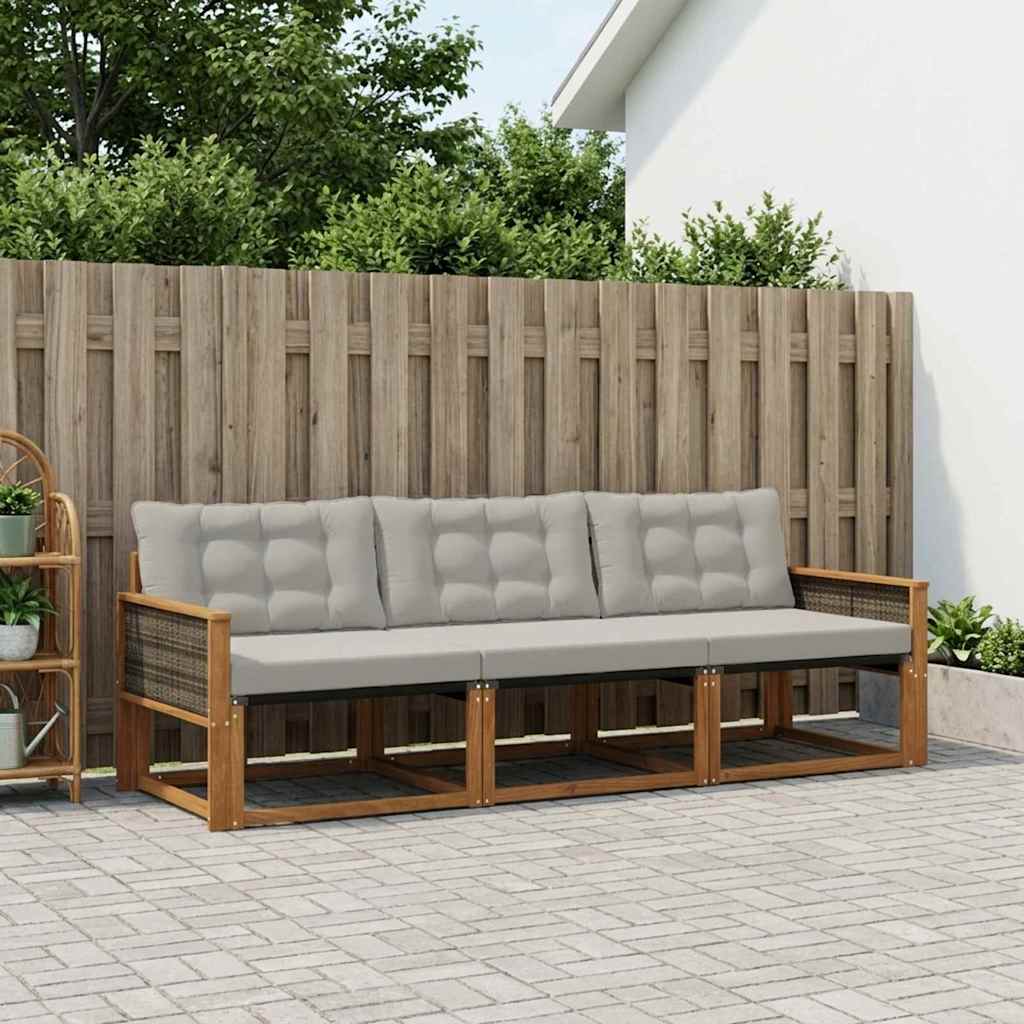 Buiten bankenset met kussen 3 pcs Naturel en lichtgrijs