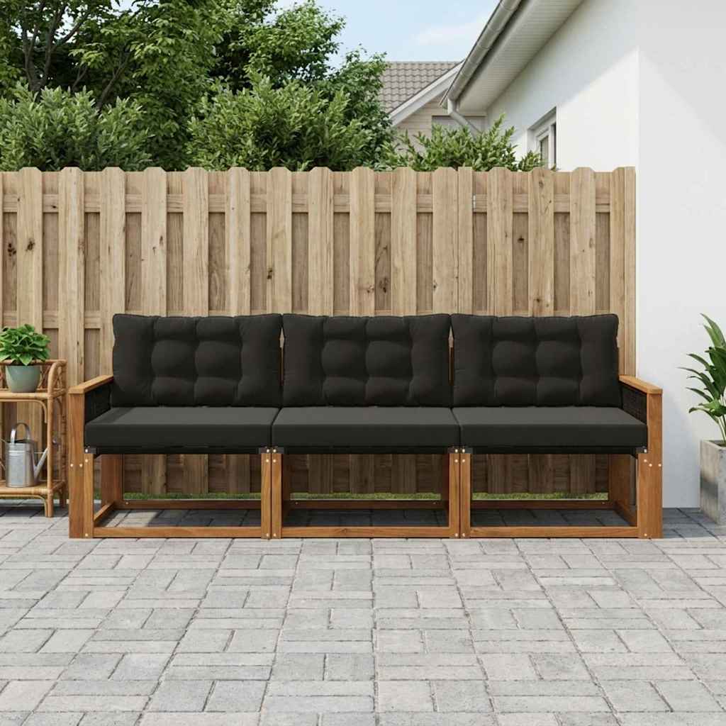Buiten bankenset met kussen 3 pcs Naturel en Zwart – afbeelding 1