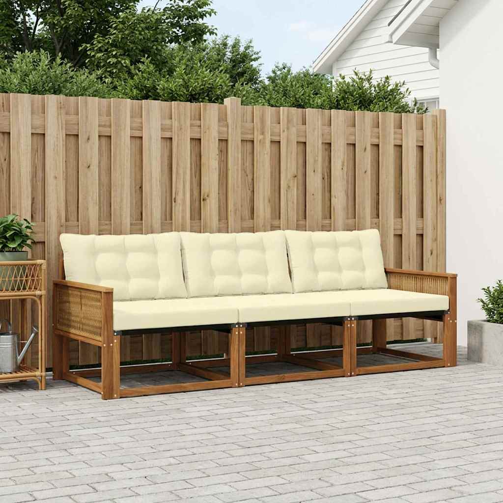 Buiten bankenset met kussen 3 pcs Natuurlijk en Crème – afbeelding 1