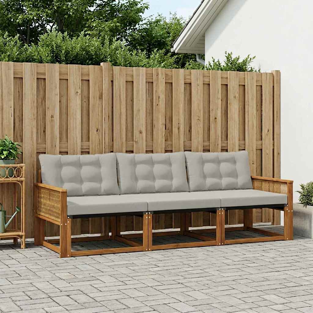 Buiten bankenset met kussen 3 pcs Naturel en lichtgrijs – afbeelding 1