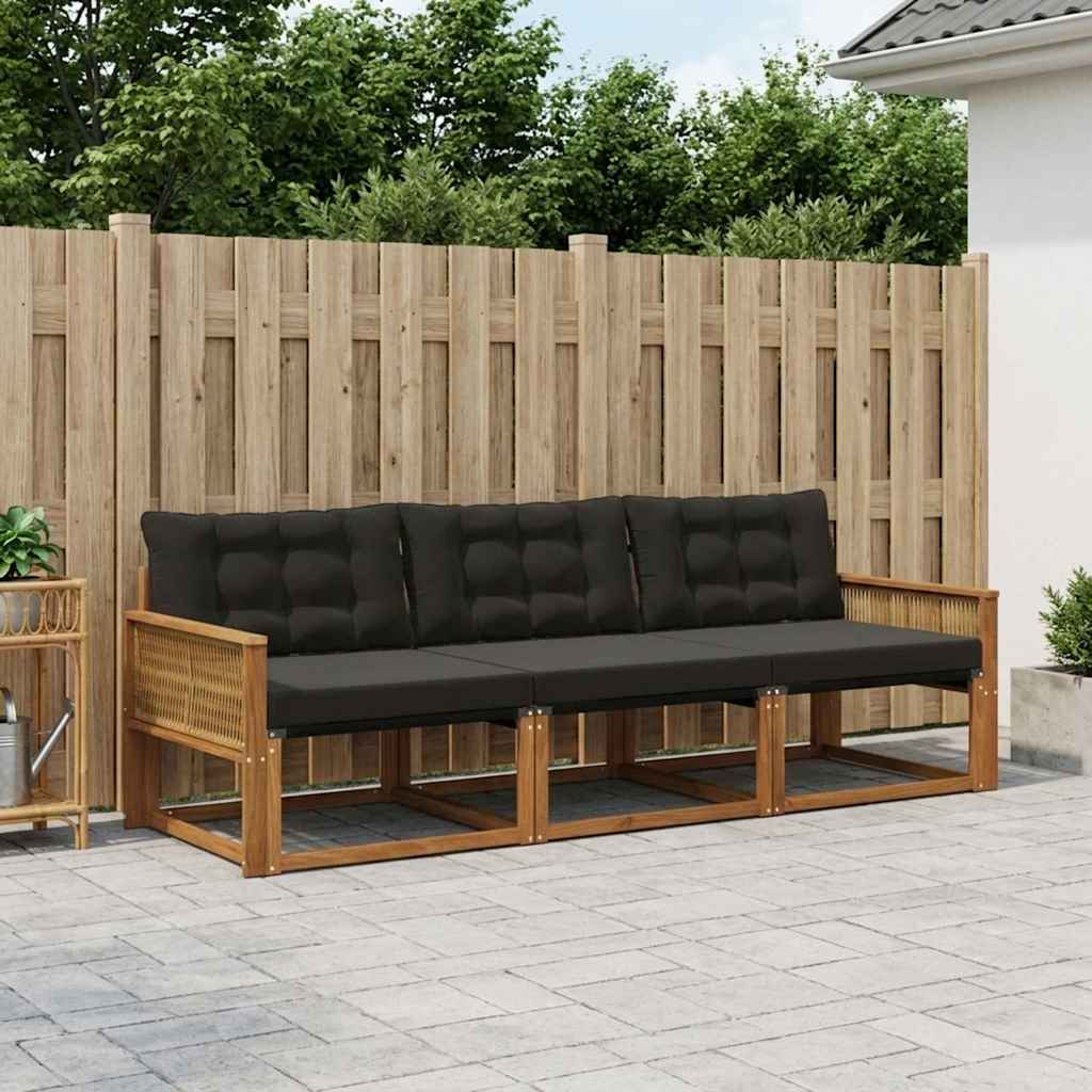 Buiten bankenset met kussen 3 pcs Naturel en Zwart – afbeelding 1