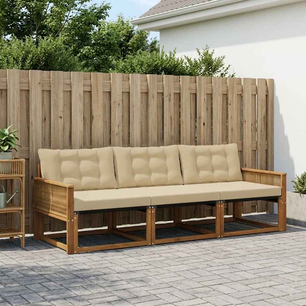 Buiten bankenset met kussen 3 pcs Natuurlijk en Beige