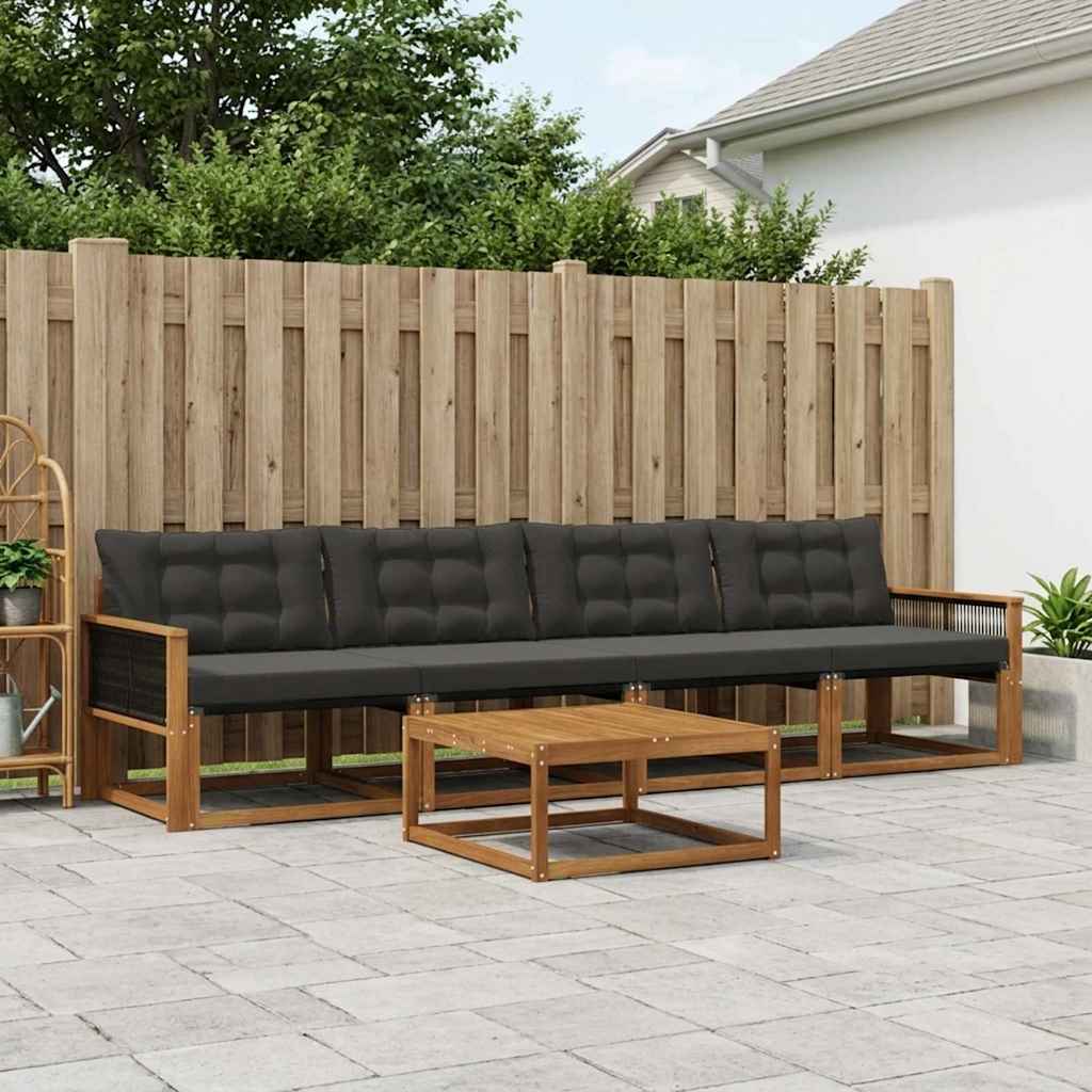 Buiten bankenset met kussen 5 pcs Naturel en Zwart – afbeelding 1