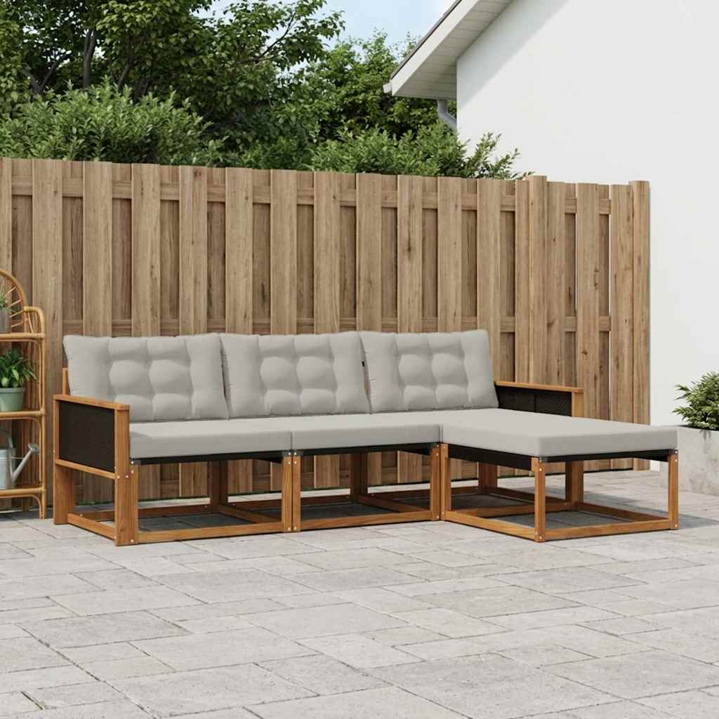 Buiten bankenset met kussen 4 pcs Naturel en lichtgrijs – afbeelding 1