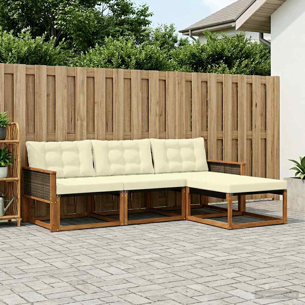 Buiten bankenset met kussen 4 pcs Natuurlijk en Crème – afbeelding 1
