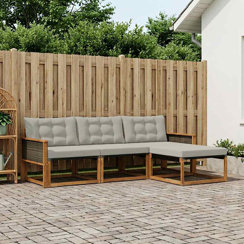 Buiten bankenset met kussen 4 pcs Naturel en lichtgrijs – afbeelding 1