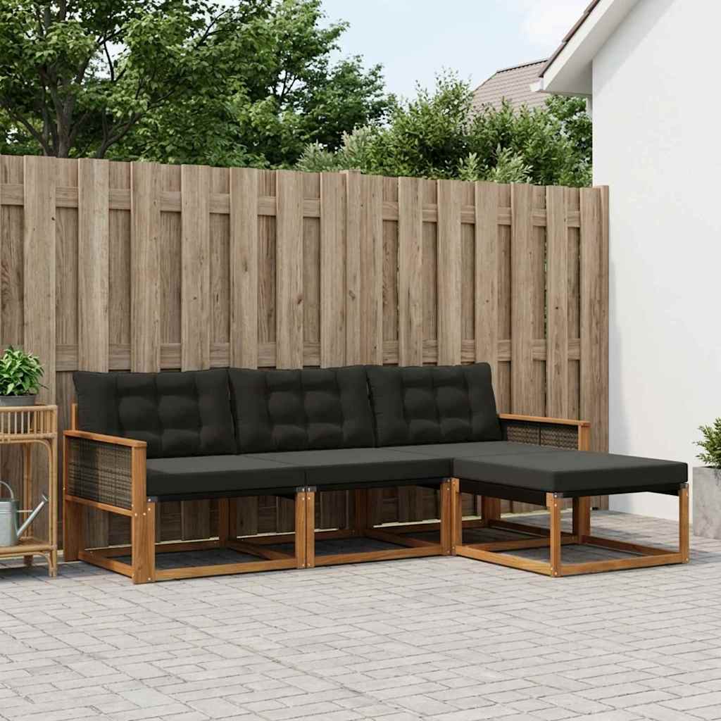 Buiten bankenset met kussen 4 pcs Naturel en Zwart – afbeelding 1