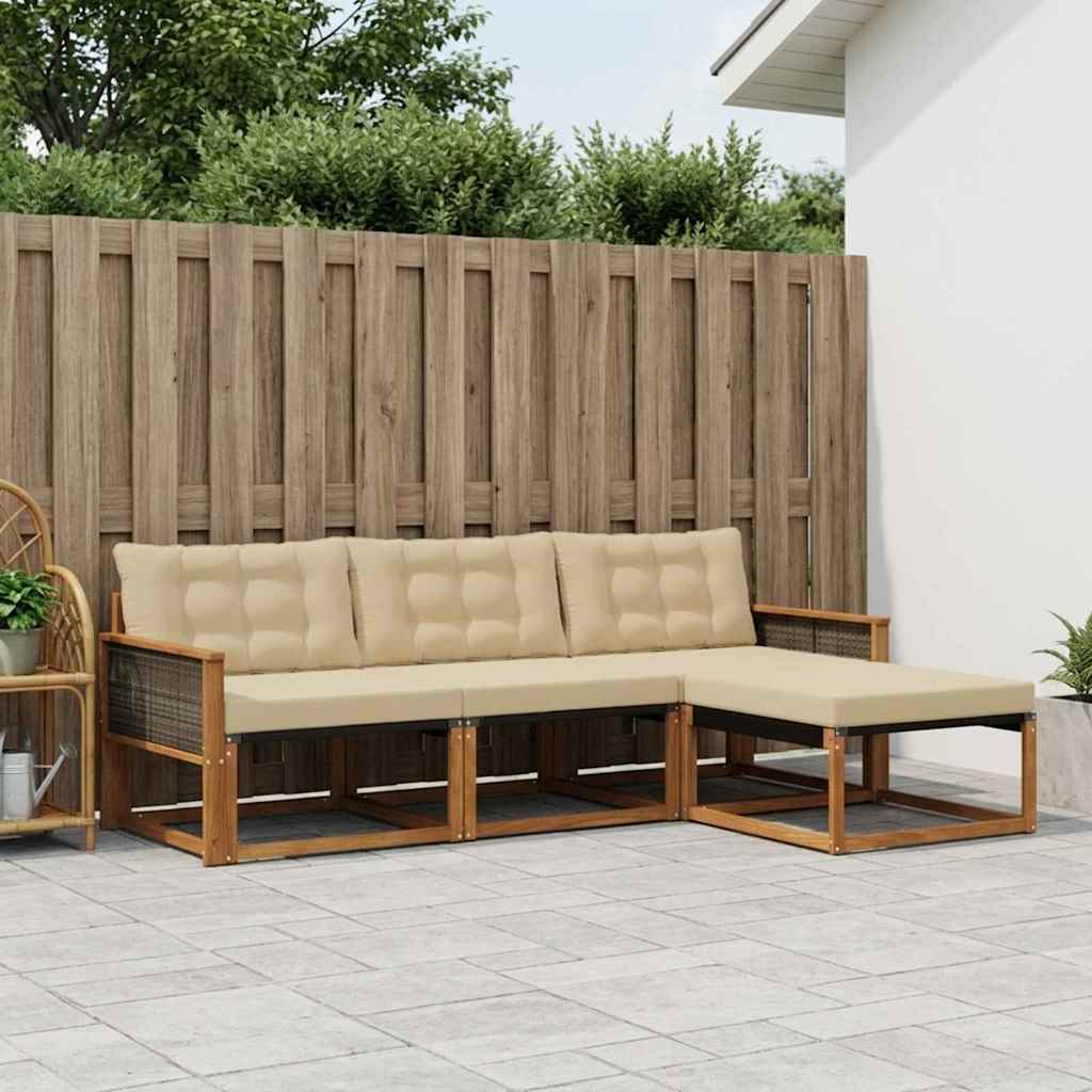 Buiten bankenset met kussen 4 pcs Natuurlijk en Beige