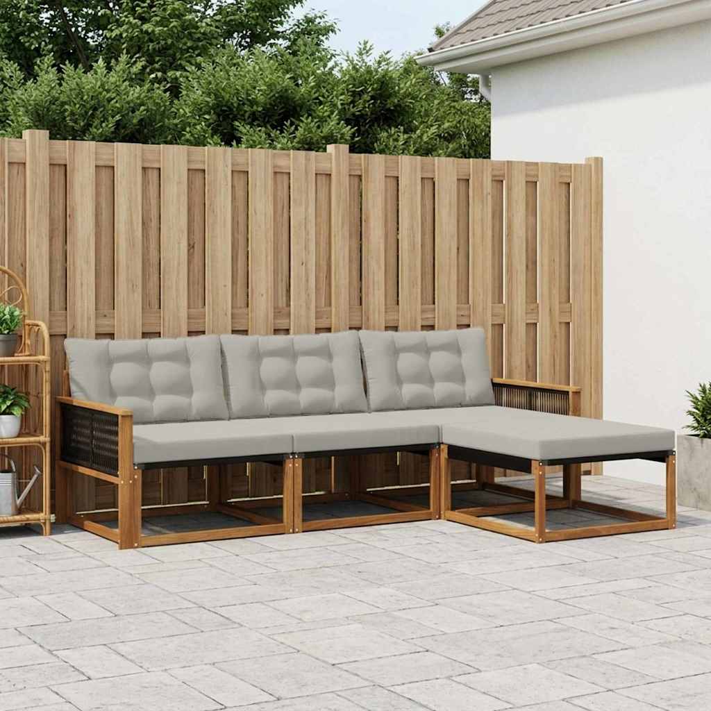 Buiten bankenset met kussen 4 pcs Naturel en lichtgrijs – afbeelding 1
