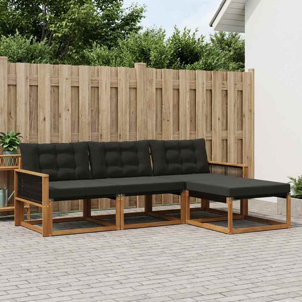Buiten bankenset met kussen 4 pcs Naturel en Zwart