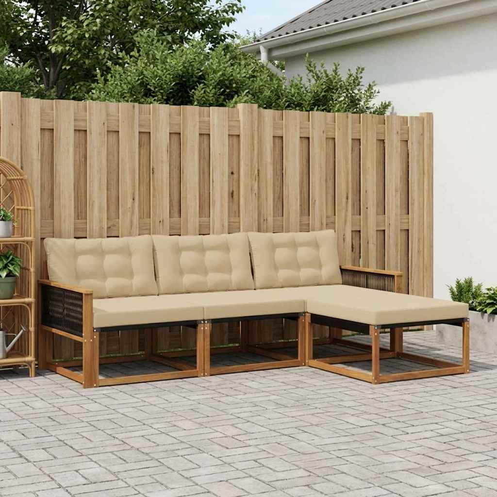 Buiten bankenset met kussen 4 pcs Natuurlijk en Beige – afbeelding 1