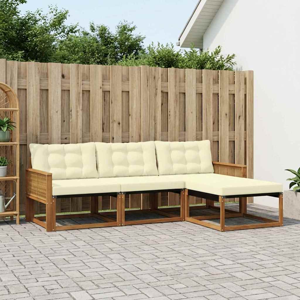 Buiten bankenset met kussen 4 pcs Natuurlijk en Crème – afbeelding 1