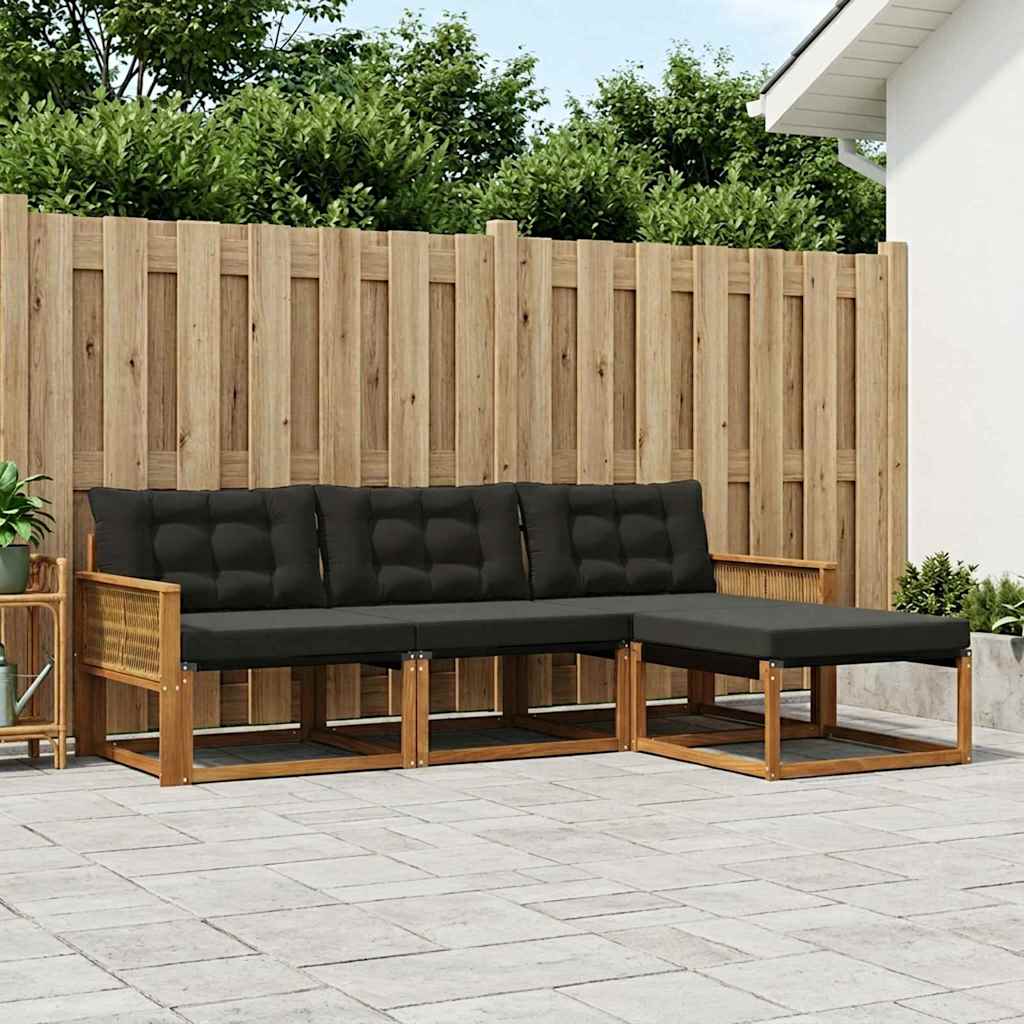 Buiten bankenset met kussen 4 pcs Naturel en Zwart – afbeelding 1