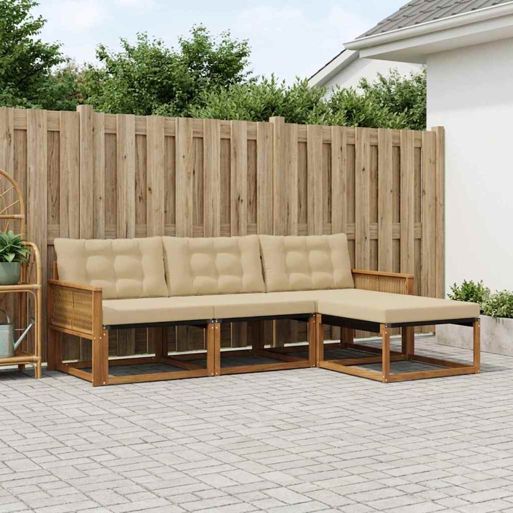 Buiten bankenset met kussen 4 pcs Natuurlijk en Beige