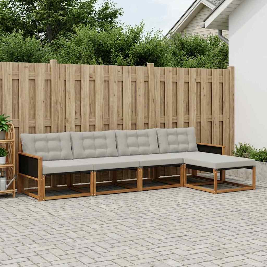 Buiten bankenset met kussen 5 pcs Naturel en lichtgrijs