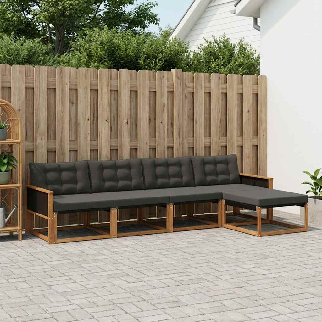 Buiten bankenset met kussen 5 pcs Naturel en Zwart