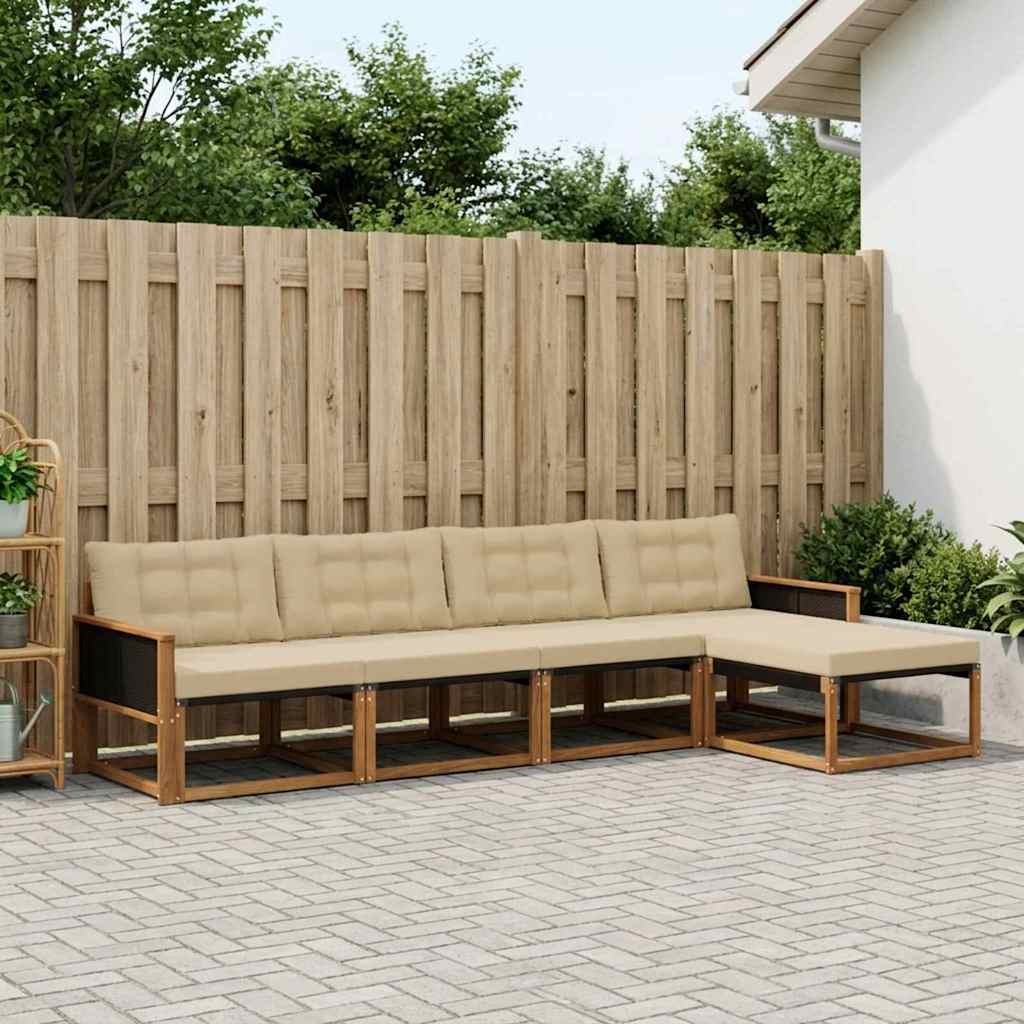 Buiten bankenset met kussen 5 pcs Natuurlijk en Beige – afbeelding 1