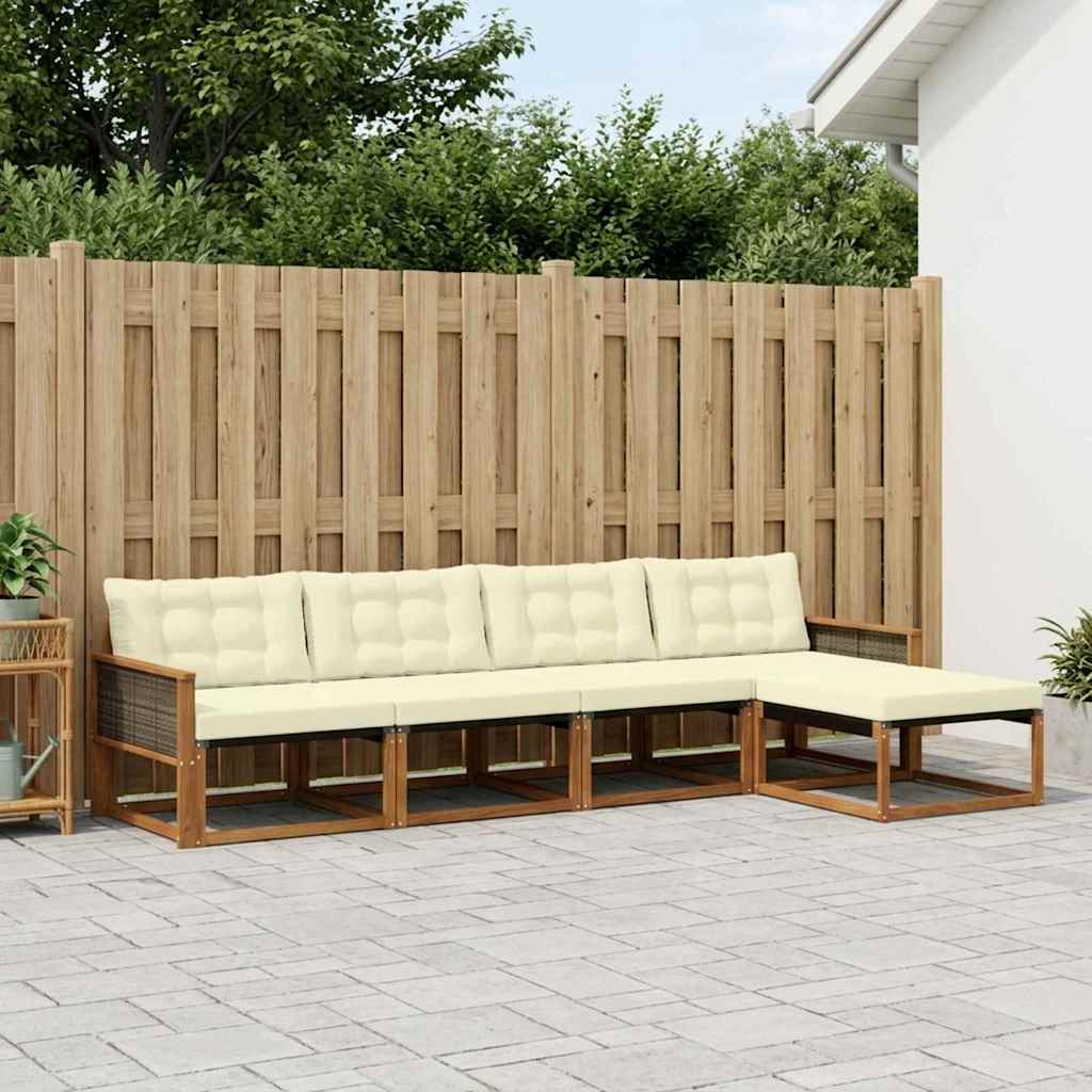 Buiten bankenset met kussen 5 pcs Natuurlijk en Crème