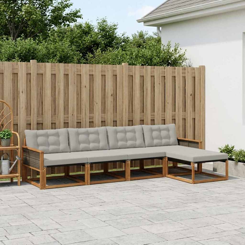 Buiten bankenset met kussen 5 pcs Naturel en lichtgrijs – afbeelding 1