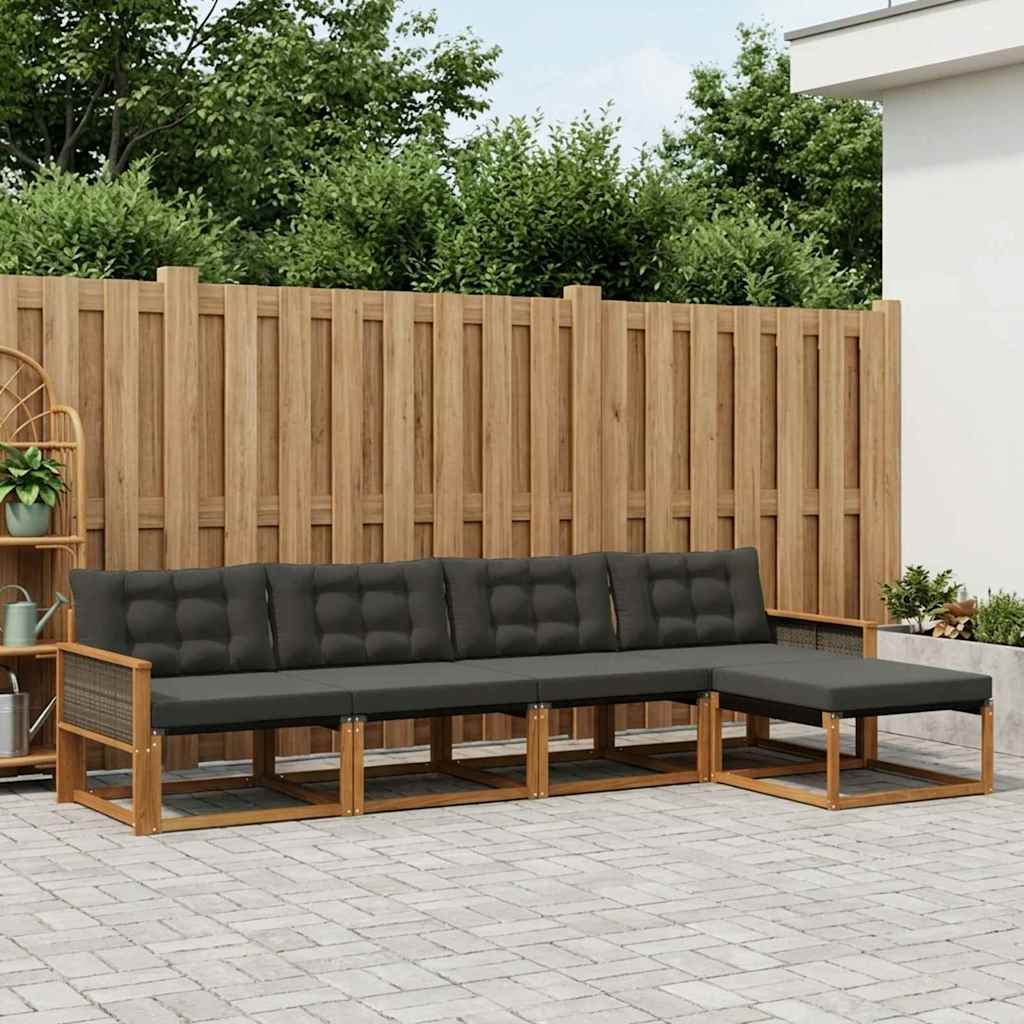 Buiten bankenset met kussen 5 pcs Naturel en Zwart – afbeelding 1