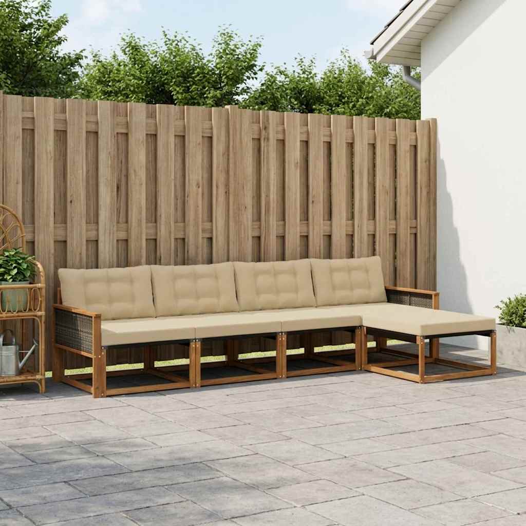 Buiten bankenset met kussen 5 pcs Natuurlijk en Beige – afbeelding 1