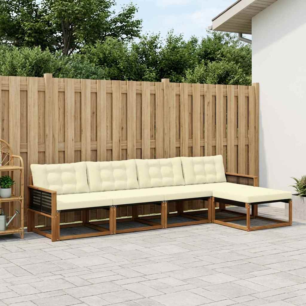 Buiten bankenset met kussen 5 pcs Natuurlijk en Crème