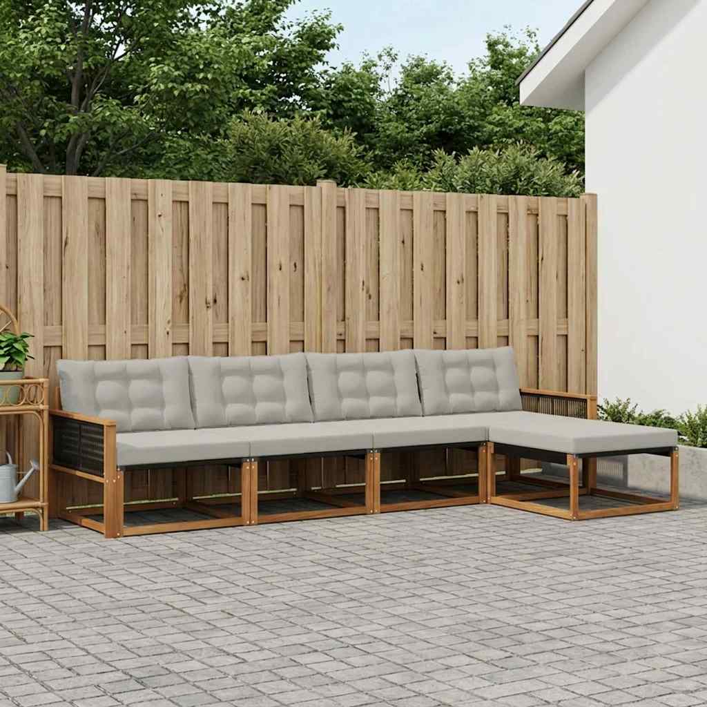 Buiten bankenset met kussen 5 pcs Naturel en lichtgrijs