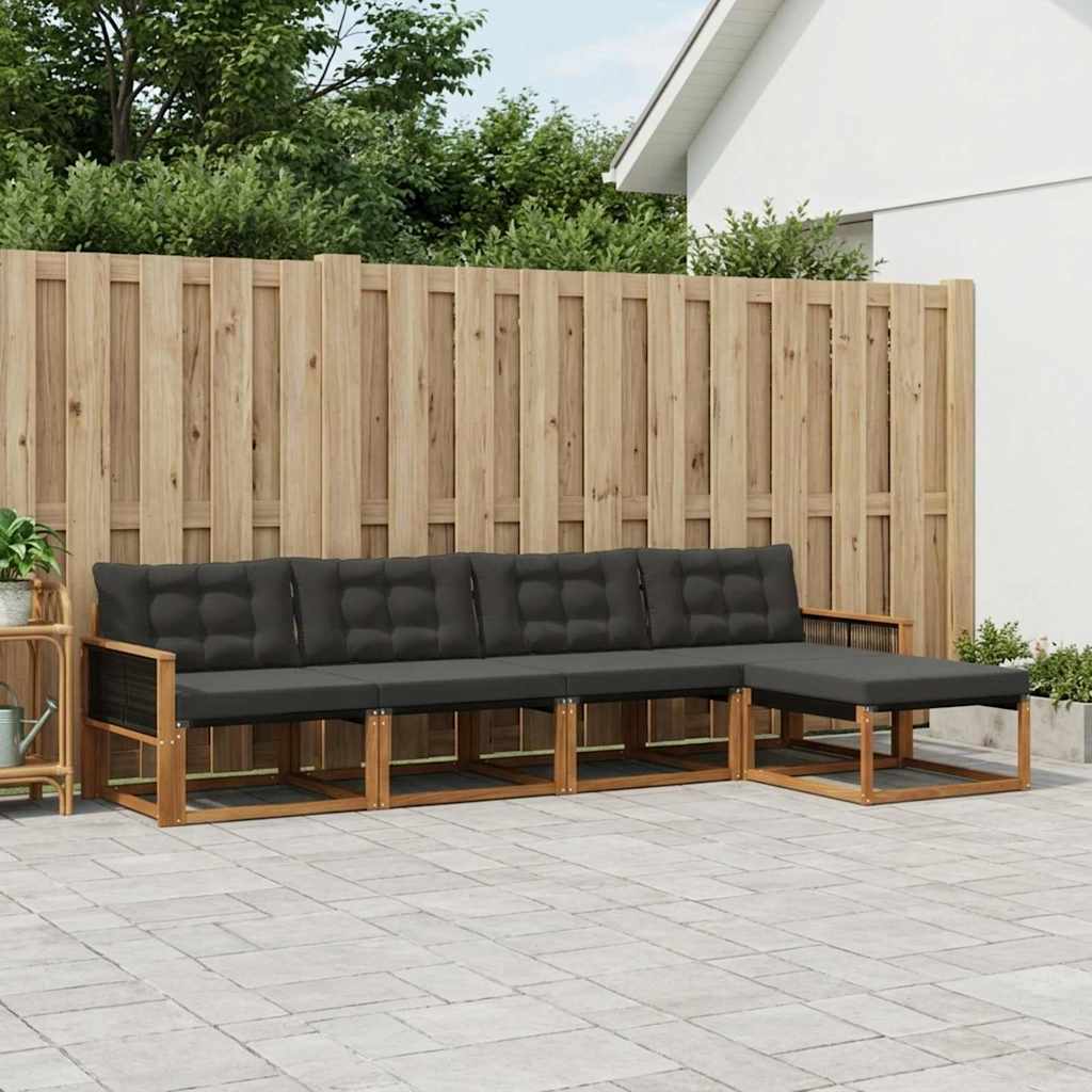 Buiten bankenset met kussen 5 pcs Naturel en Zwart