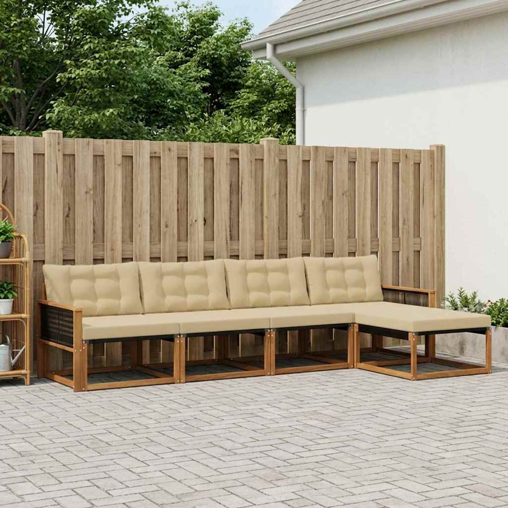 Buiten bankenset met kussen 5 pcs Natuurlijk en Beige – afbeelding 1