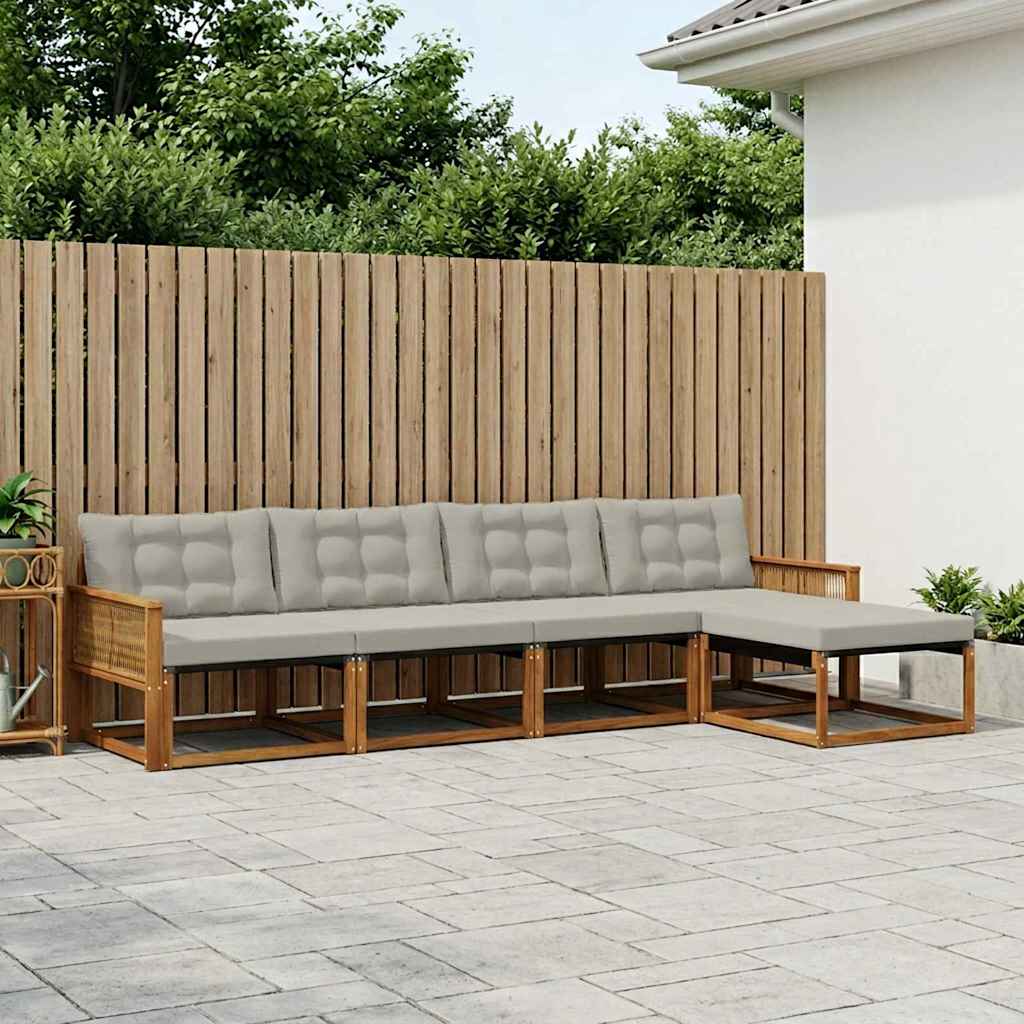 Buiten bankenset met kussen 5 pcs Naturel en lichtgrijs – afbeelding 1