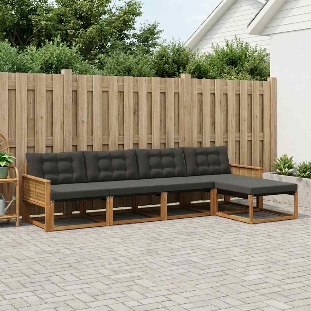 Buiten bankenset met kussen 5 pcs Naturel en Zwart