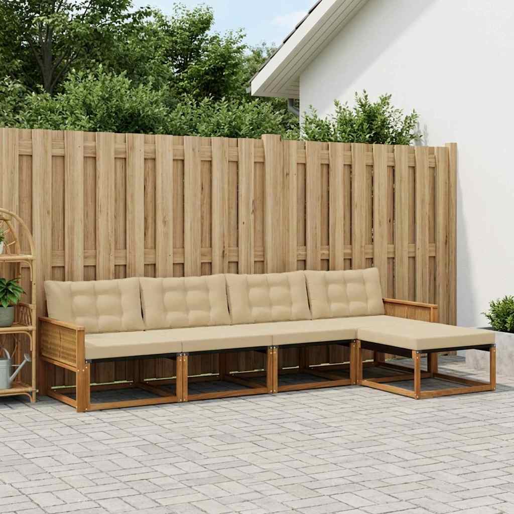Buiten bankenset met kussen 5 pcs Natuurlijk en Beige