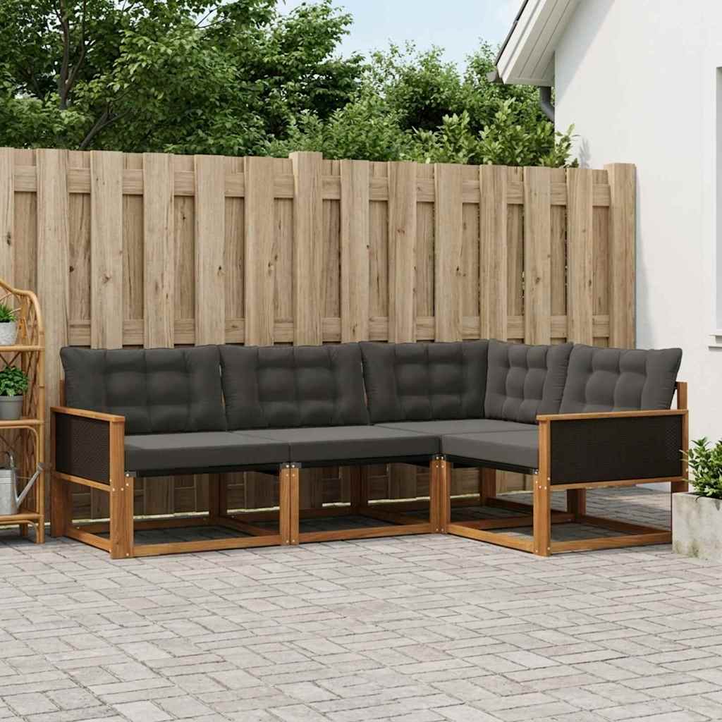 Buiten bankenset met kussen 4 pcs Naturel en Zwart – afbeelding 1