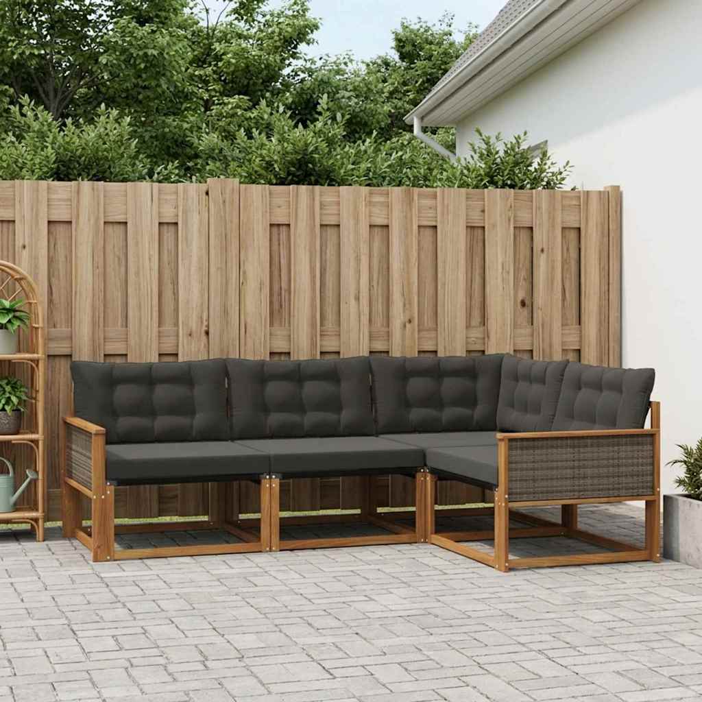 Buiten bankenset met kussen 4 pcs Naturel en Zwart – afbeelding 1