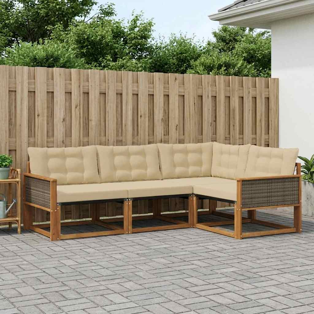 Buiten bankenset met kussen 4 pcs Natuurlijk en Beige