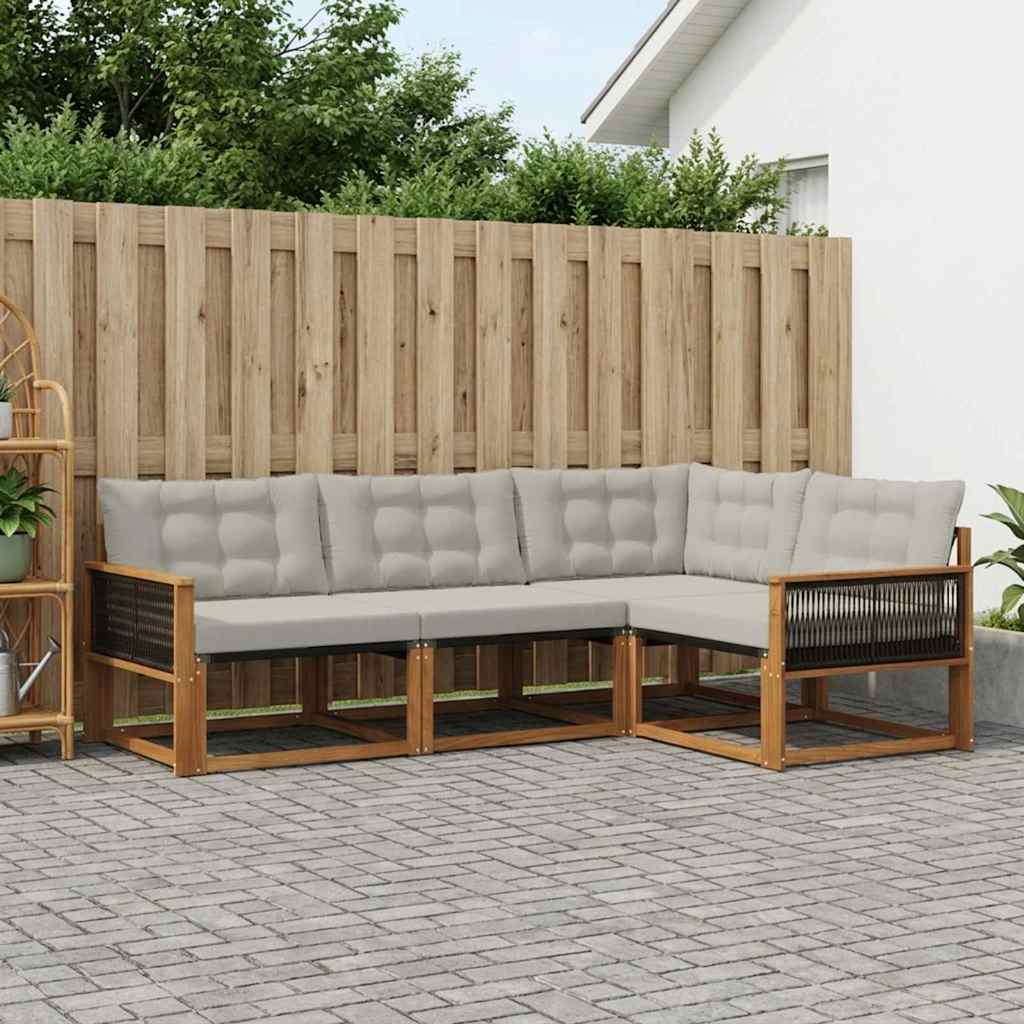 Buiten bankenset met kussen 4 pcs Naturel en lichtgrijs – afbeelding 1