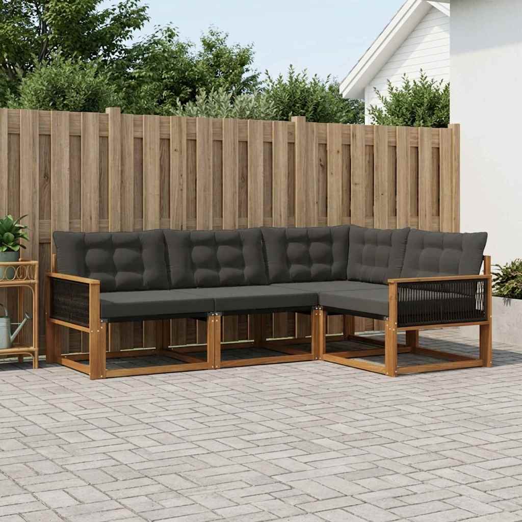 Buiten bankenset met kussen 4 pcs Naturel en Zwart