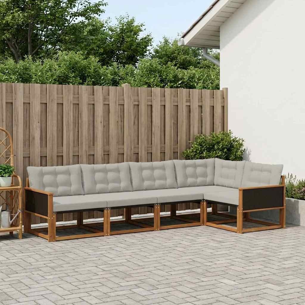 Buiten bankenset met kussen 5 pcs Naturel en lichtgrijs