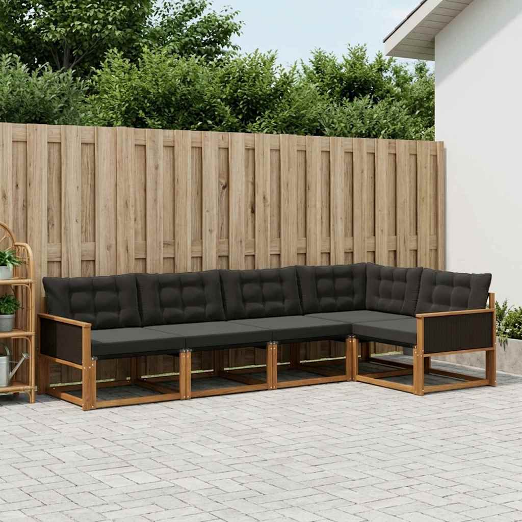 Buiten bankenset met kussen 5 pcs Naturel en Zwart – afbeelding 1