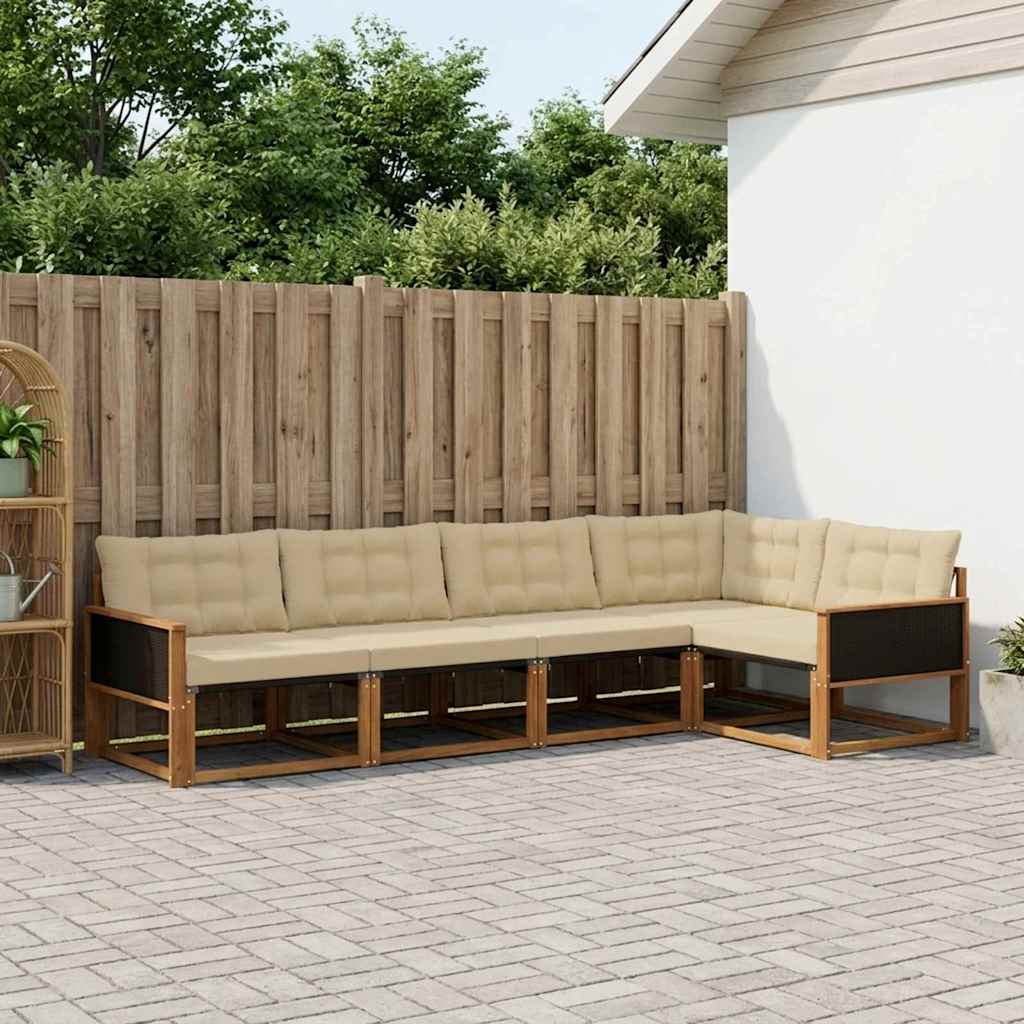 Buiten bankenset met kussen 5 pcs Natuurlijk en Beige