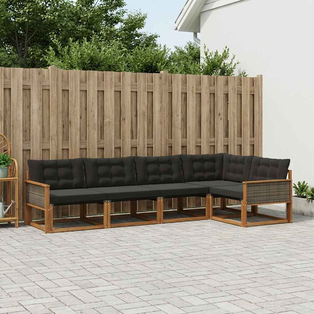 Buiten bankenset met kussen 5 pcs Naturel en Zwart