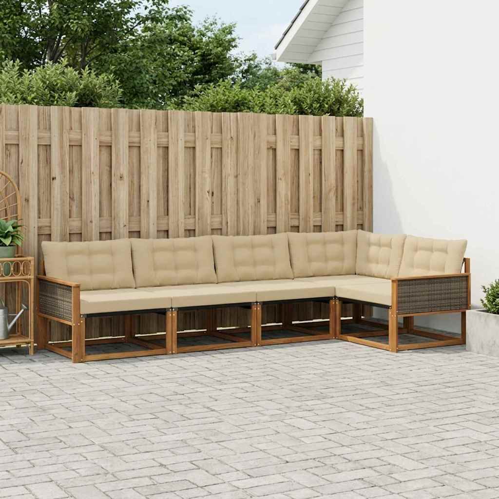 Buiten bankenset met kussen 5 pcs Natuurlijk en Beige