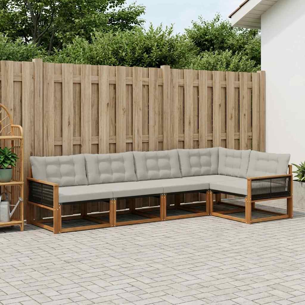 Buiten bankenset met kussen 5 pcs Naturel en lichtgrijs