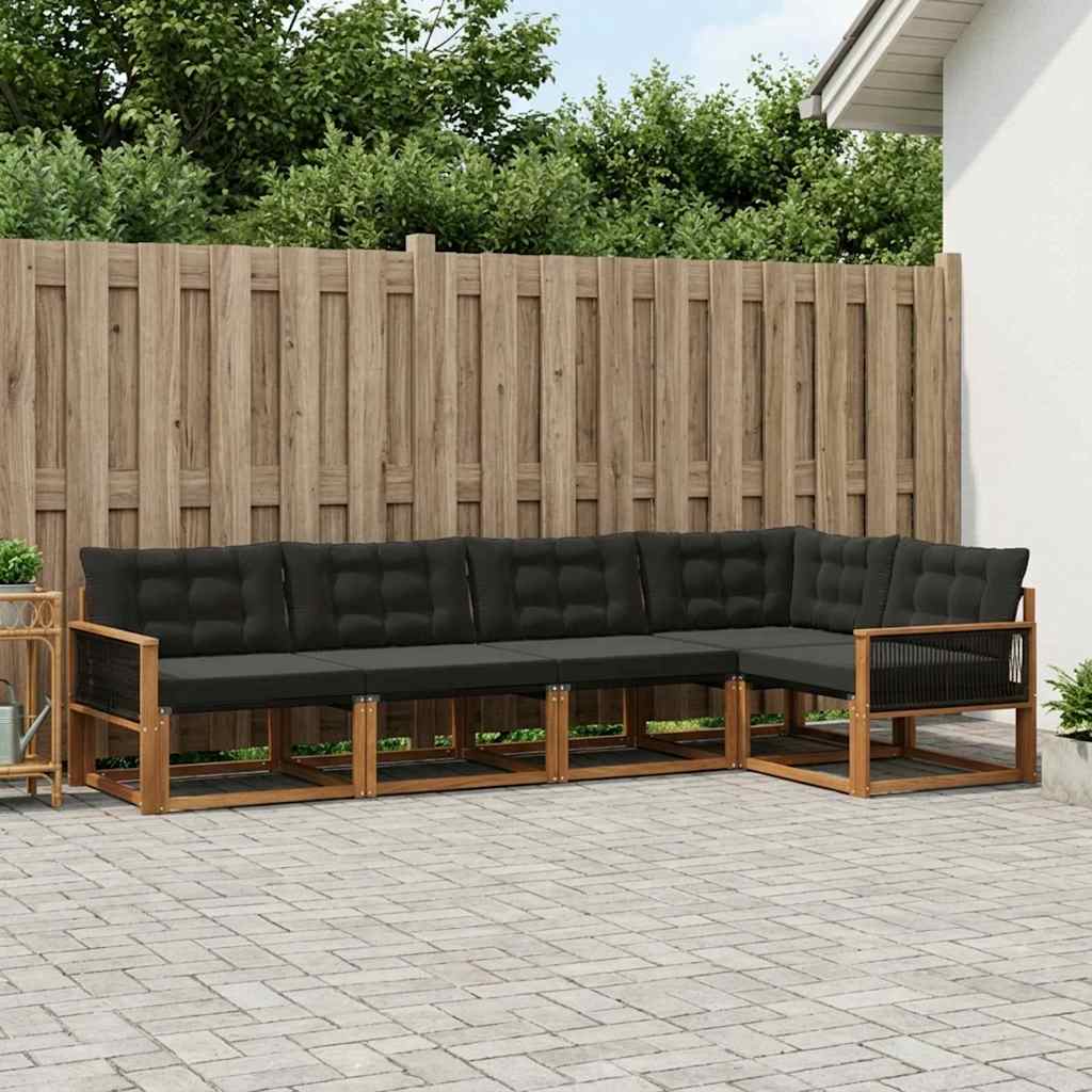 Buiten bankenset met kussen 5 pcs Naturel en Zwart – afbeelding 1