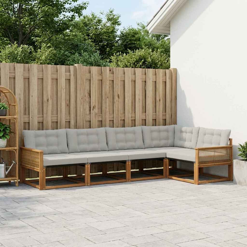 Buiten bankenset met kussen 5 pcs Naturel en lichtgrijs – afbeelding 1